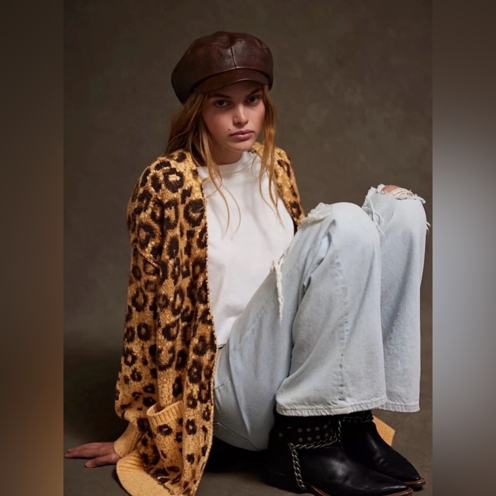 Free People State Side Cardigan Leopard Print - Picture 2 of 4